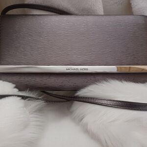 Michael Kors Crossbody, Clutch Style Purse In Metallic Pewter